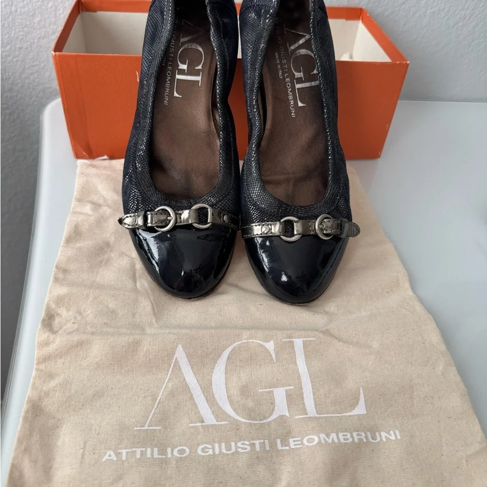 AGL Navy Crackle Ballet Flats - Picture 8 of 10